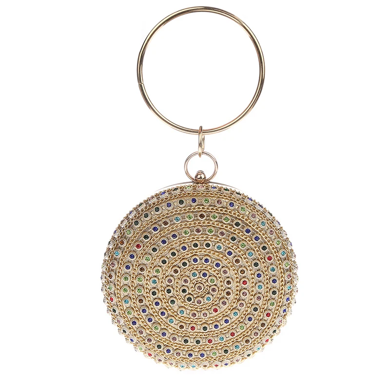 Round ball Evening Bag luxury rhinestone Purse clutch Colorful Diamond Wedding Clutches Gold Silver chains Handbags ZD1307