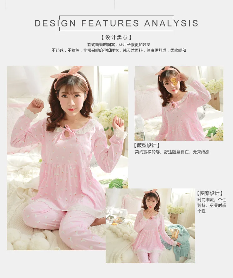 Pengpious/ комплект одежды для беременных хорошего качества, хлопковые кружевные милые халаты с длинными рукавами для кормления грудью, пижамный комплект