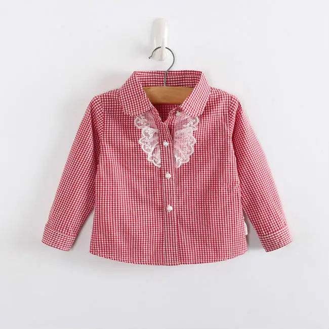 Girls Fashion Plaid Blouses Long Sleeves Shirts For Girls Children Cotton Shirts Kids Lace Bowknot