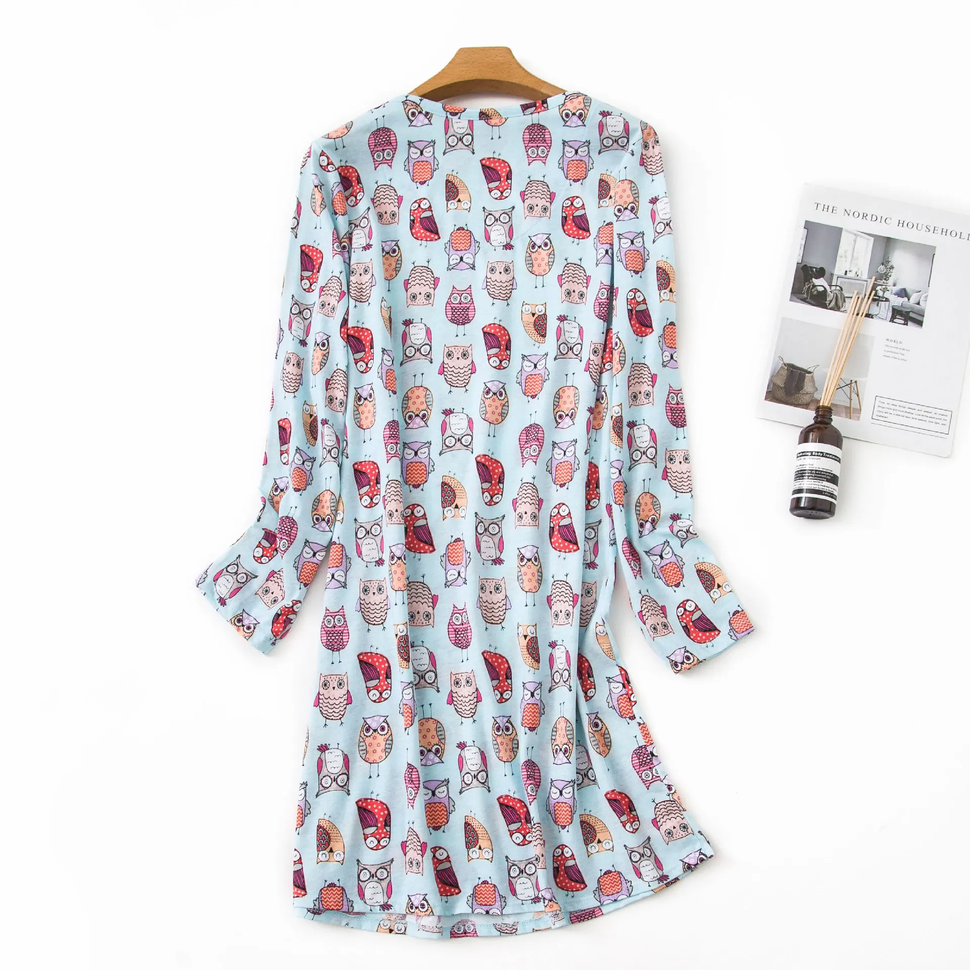 Милая Ночная рубашка из хлопка с рисунком, женские ночные рубашки с длинным рукавом, женская пижама, осенняя Пижама для женщин, большие размеры