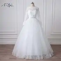 ADLN Modest Long Sleeve Wedding Dresses Vestido de Noiva Robe De Mariage Scoop A-line Beaded Arabic Lace Bridal Gowns