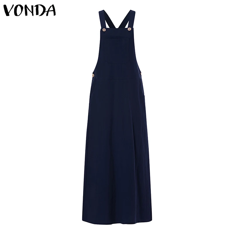 VONDA сексуальное однотонное платье летнее платье Макси без рукавов с открытыми плечами повседневные свободные длинные платья размера плюс Сарафан - Цвет: Navy
