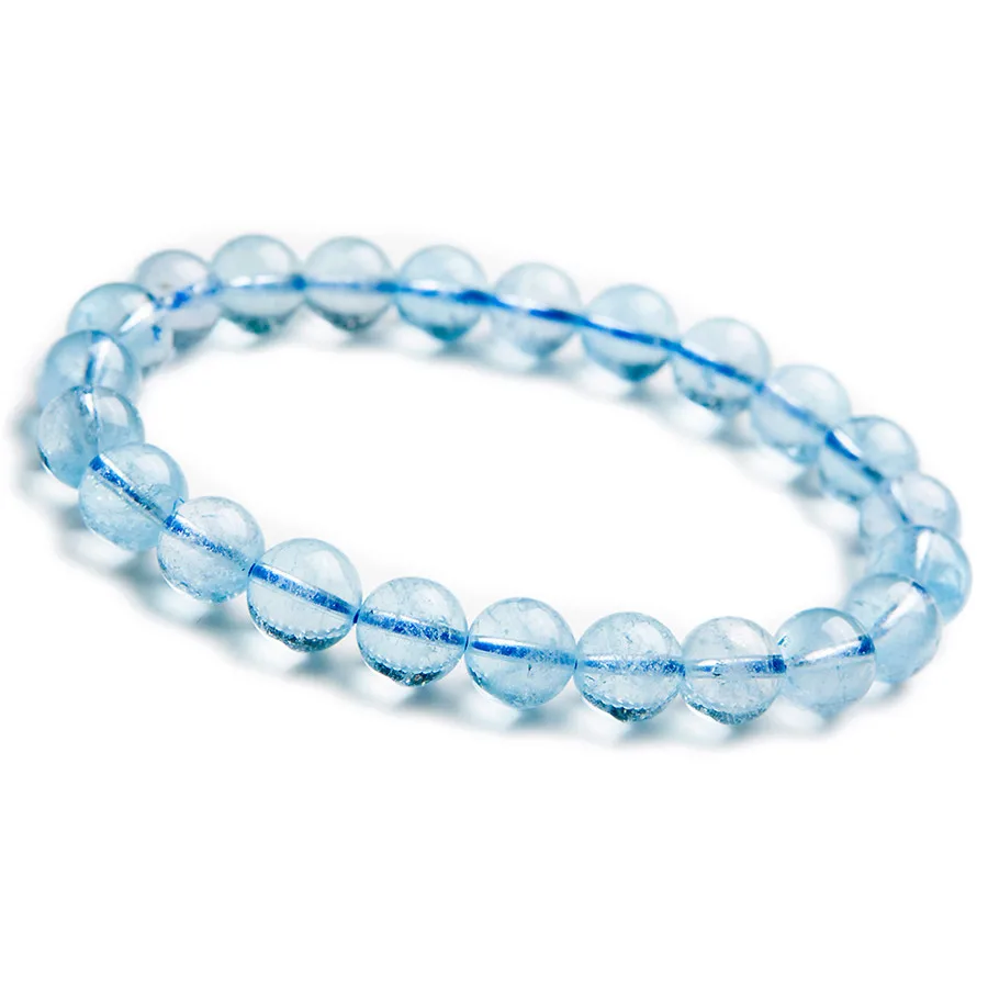 

8mm Genuine Natural Blue Gems Stone Transparent Crystal Quartz Round Bead Stretch Bracelet For Women Free Shipping