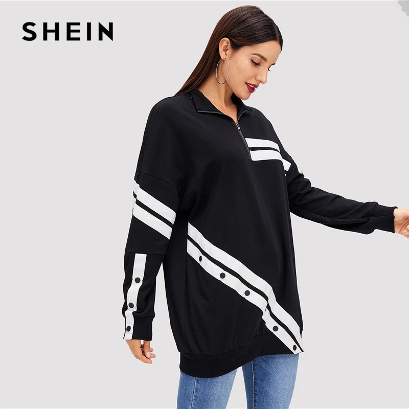 SHEIN Стильный Свитшот С Длинными Рукавами Длинный На Молнии Пуговицами|Толстовки