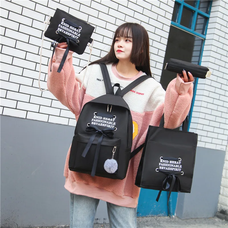 

Opens Season Four Set Book Package Small Fresh Both Shoulders Package Canvas Woman Campus Student Backpack