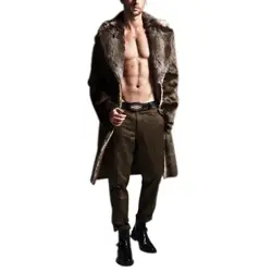 2017 искусственная кожа мужчины зима осень Базовая куртка теплая имитация мода искусственный мех длинный отрезок Пальто Имитация шерсти