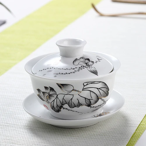 160 мл, китайский стиль, Gaiwan, керамическая фарфоровая аппликация, выбивает цветок, чайная чаша с крышкой, блюдце, набор, посуда для напитков, чайная посуда, чайная супница - Цвет: B
