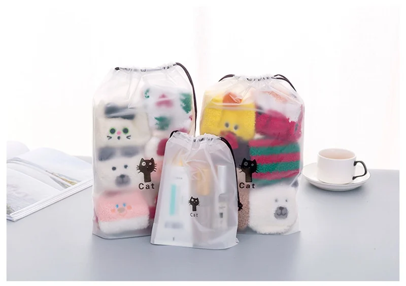 Сумка для макияжа на шнурке с рисунком кота из мультфильма, прозрачная косметичка, Женская сумочка, сумка для хранения, органайзер, набор для мытья ванной