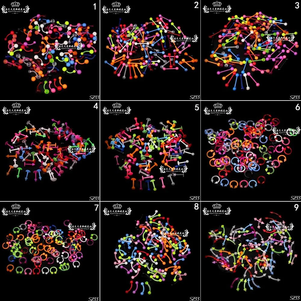 100 шт./лот смесь цветов конус из нержавеющей стали круглые подковы кольцо со штангой бровей Триммер для носа пирсинг для тела ювелирные изделия