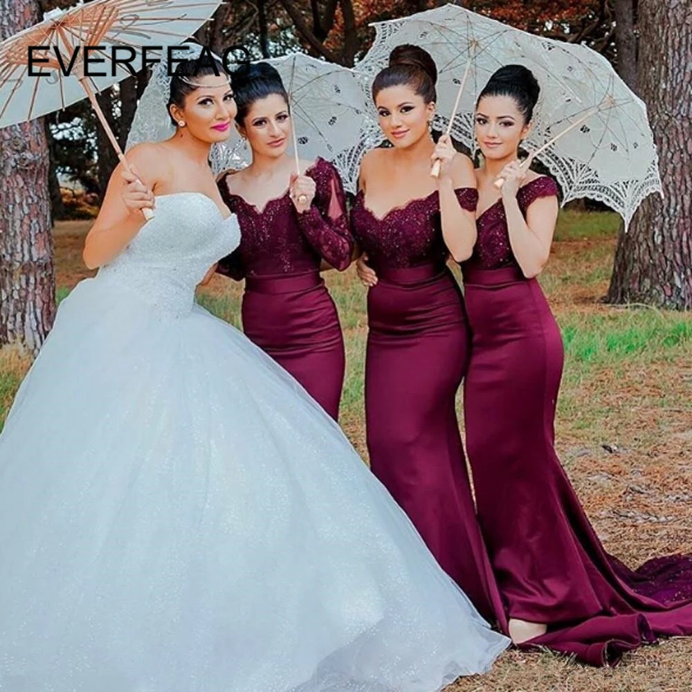 Кружевные Бордовые Платья для подружки невесты, сексуальное платье русалки с длинным рукавом, платье подружки невесты, официальное платье подружки невесты, на заказ