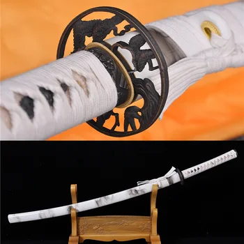 

41"Handmade High Carbon Steel Japanese Samurai Katana Sword Sharp Blade White