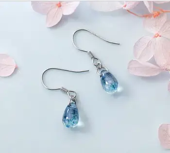 

Authentic Real 100% 925 Sterling Silver fine Jewelry Sea Blue waterdrop Tears shape oval Hook dangle Earrings gtle2315