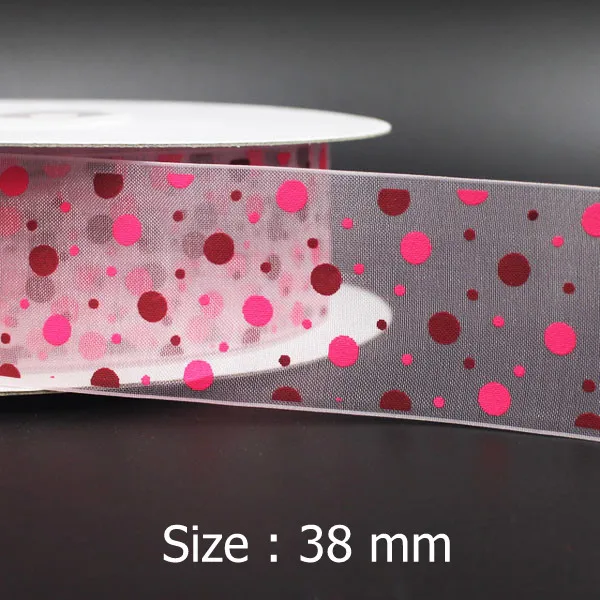 

[IuBuFiGo] 1-1/2" Fancy Printed Organza Ribbon Polka Dot 38mm Sheer Colorful Ribbon 100yard/lot Free shipping