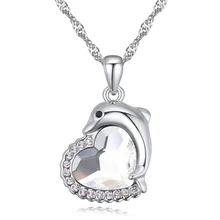 Mujeres de la Alta Calidad Collar de Delfines Colgantes Wjite Chapado En Oro Cristal de Swarovski Elements Collar de Cristal Del Corazón 19663