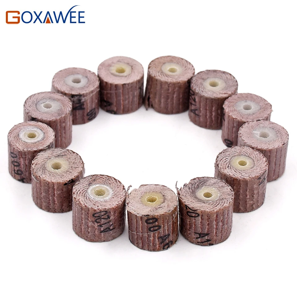 10pcs Emery Cloth 80120240400600# Abrasive Sandpaper 12mm Grinding Flap Wheel Brushes for woodworking disc with 2 mandrel3