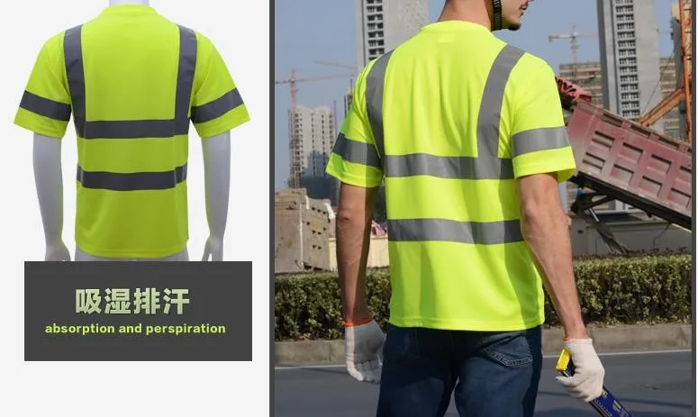 Дышащий Люминесцентные светоотражающие футболка предупреждения безопасности движения светоотражающие одежда по индивидуальному заказу