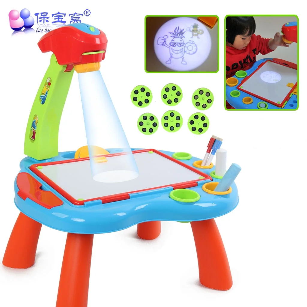 Child drawing board tables and chairs plastic doodle table projector