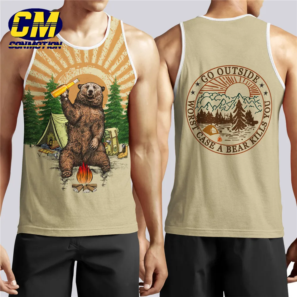 

Go outdside camping bear vest fun tank tops