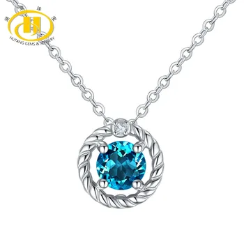 

Hutang 0.9ct London Blue Topaz Silver Pendant Necklace Solid 925 Sterling Natural Gemstone Fine Fashion Jewelry for Gift New