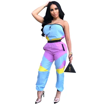 

Spring Summer Women Jumpsuit Bodycon Playsuit Bodysuit Overalls Rompers Plus Size Patchwork Color Strapless Jumpsuits Casual