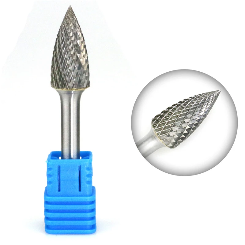 

SG-5 Tungsten Carbide Burr File 1/2 Inch Head with 1/4 Inch Shank Pointed Tree Shape Metalworking Bit for Rotary Die Grinder