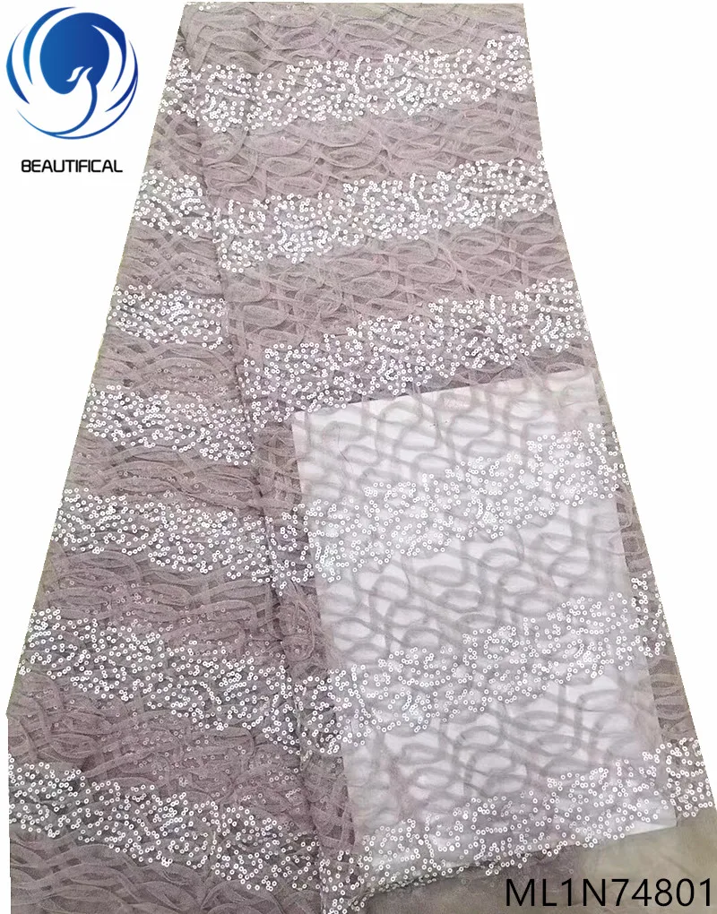 

Beautifical nigerian lace fabrics net lace for wedding 5yards/lot Hot sale french lace sequins fabric for dresses ML1N748