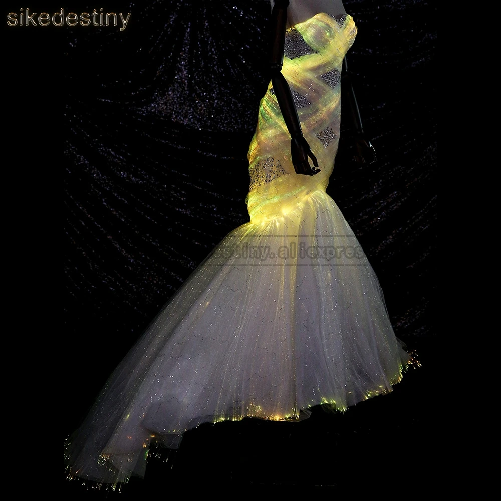 Ночные светильники светящиеся оптоволоконные Свадебные платья светящийся в темноте умный мобильный приложение управляемый переменный Цвет Сияющий с музыкой