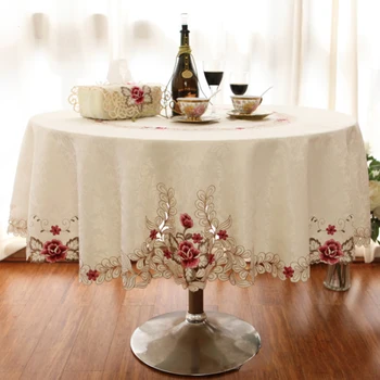 

Round Cutwork Handmade Embroidered Table Cloth Luxury Jacquard Embroidery Floral Tablecloths Dining/Wedding Decor