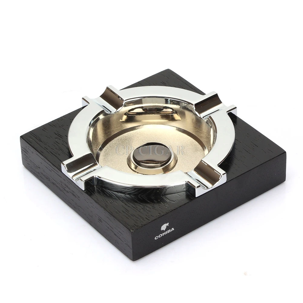 

COHIBA Solid Wood Ashtrays Cigars Holder Metal Ashtrays Square Table Ashtray Tobacco Cigarette Cigars Ash Tray