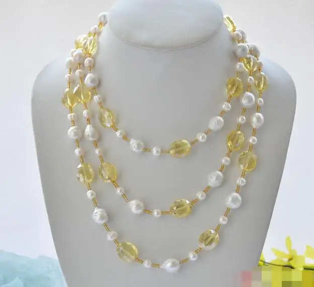 

song voge gem nanJ1446 white freshwater pearl ellipse citrine faceted necklace
