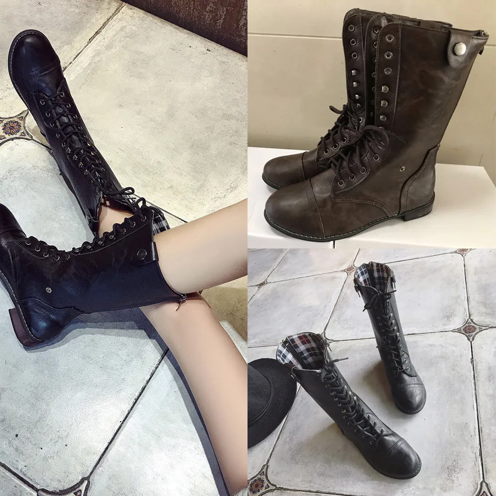 

2019 New Arrival Combat Military Boots Women's Motorcycle Gothic Punk Combat lovers Boots Female Shoes Size 35-43 British Style