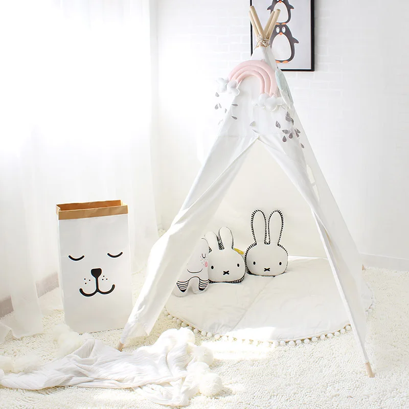 Children Room Canvas Wigwam Tent For Kids Baby Play House For Boys Girls Indian Teepee For Outdoor Camping Beach Indoor Tipi
