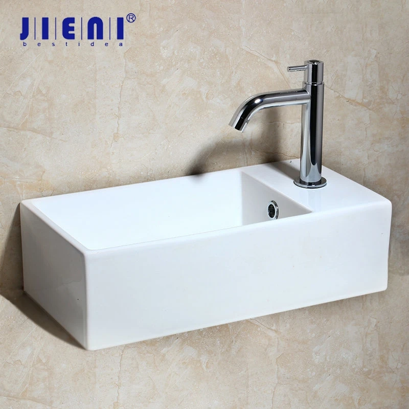 JIENI New Ceramic Washbasin Vessel Lavatory Basin Bathroom Sink Bath Combine Brass Faucet Mixers & Taps
