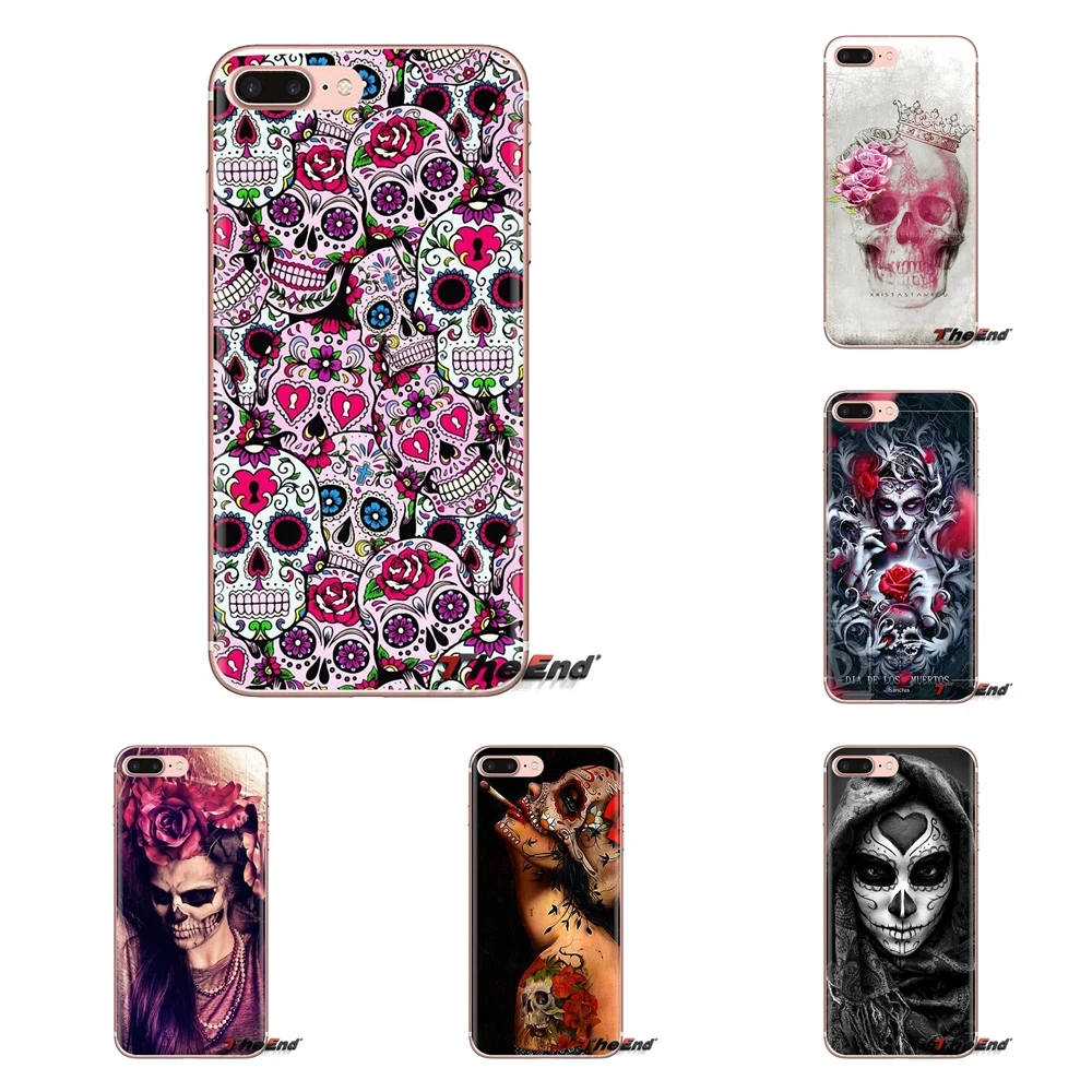 

For Samsung Galaxy S3 S4 S5 Mini S6 S7 Edge S8 S9 S10 Plus Note 3 4 5 8 9 Sugar Skull dark Flower Floral Tattooed TPU Skin Cover