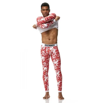 

Men's Underwear low-waistline Cotton Printed Housewear Thin Basic Warm Underwear Suits Long Johns (for A Set)