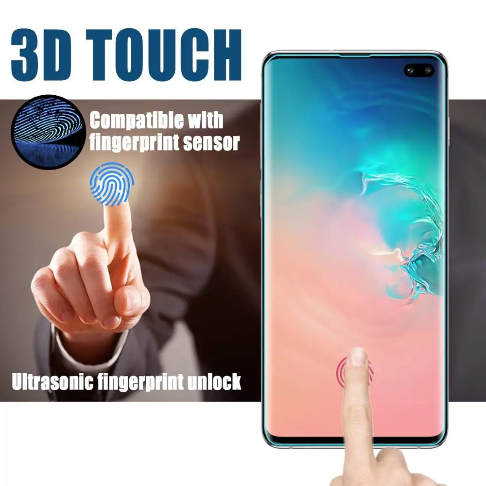 20D для samsung S8 S9 S10 Plus УФ-стекло протектор экрана с разблокировкой отпечатков пальцев для samsung Note 10 Plus 8 9 S7 окаймление стеклянная пленка