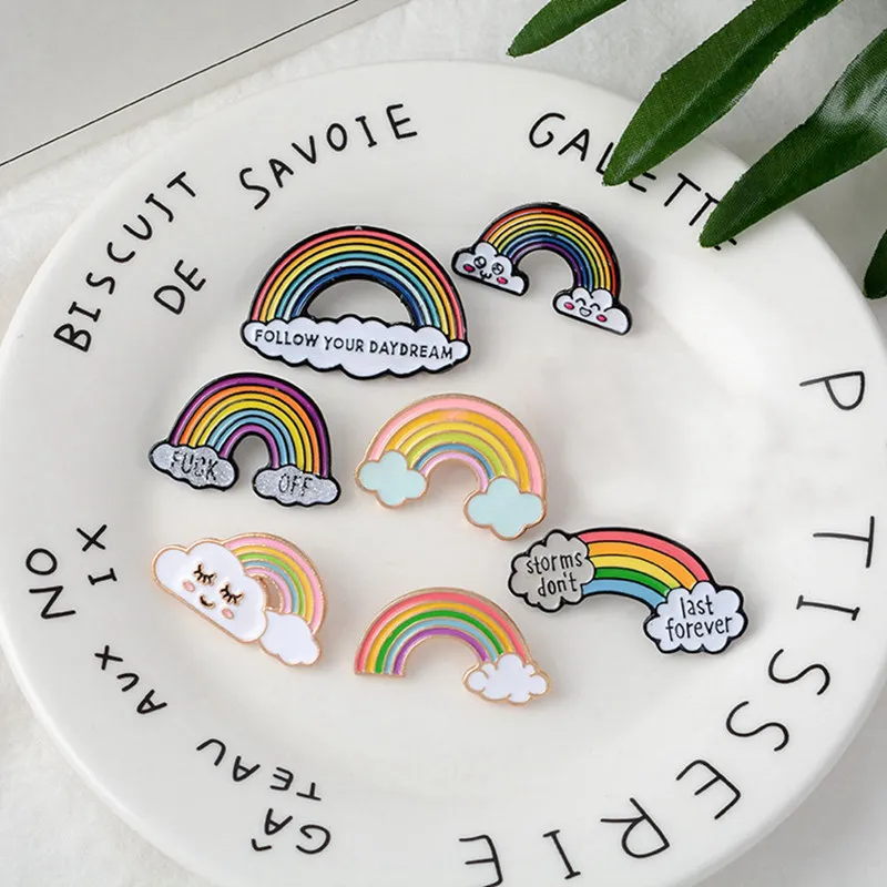 

Rainbow And Clouds Pin Cartoon Rainbow Brooches Collection Fashion Metal Brooch Pins Badge Gifts For Children Jewelry Gift