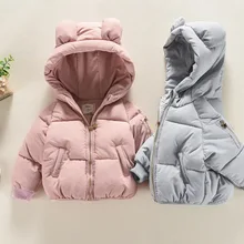 Зимняя куртка для малышей хлопковое пальто с ушками медведя и смайликом для девочек детское теплое хлопковое Стеганое пальто с героями мультфильмов