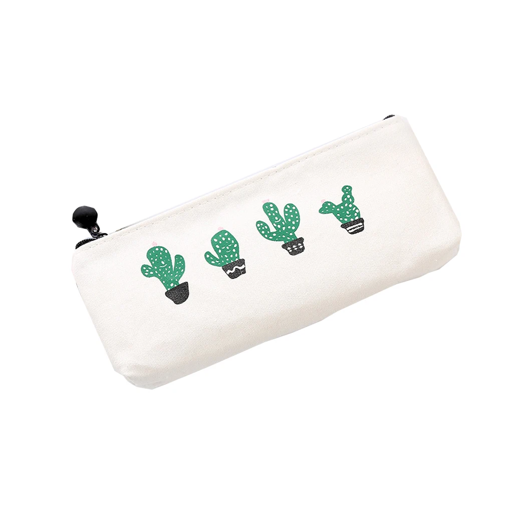 Pencil Case Travelling Accessories Cute Cactus Canvas Pouch Makeup Bag with Zipper School Supplies Storage Bags 1pcs