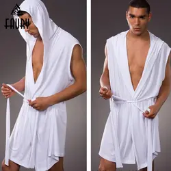 Для мужчин халат удобные Повседневное халаты без рукавов вискоза сексуальные Халат с капюшоном Домашняя одежда Для мужчин s пикантные
