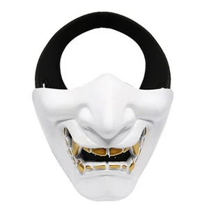 Half face tactical mask Halloween COS Laugh Prajna Mask(Bk Blue Red GD GR OR PU White - Color: White