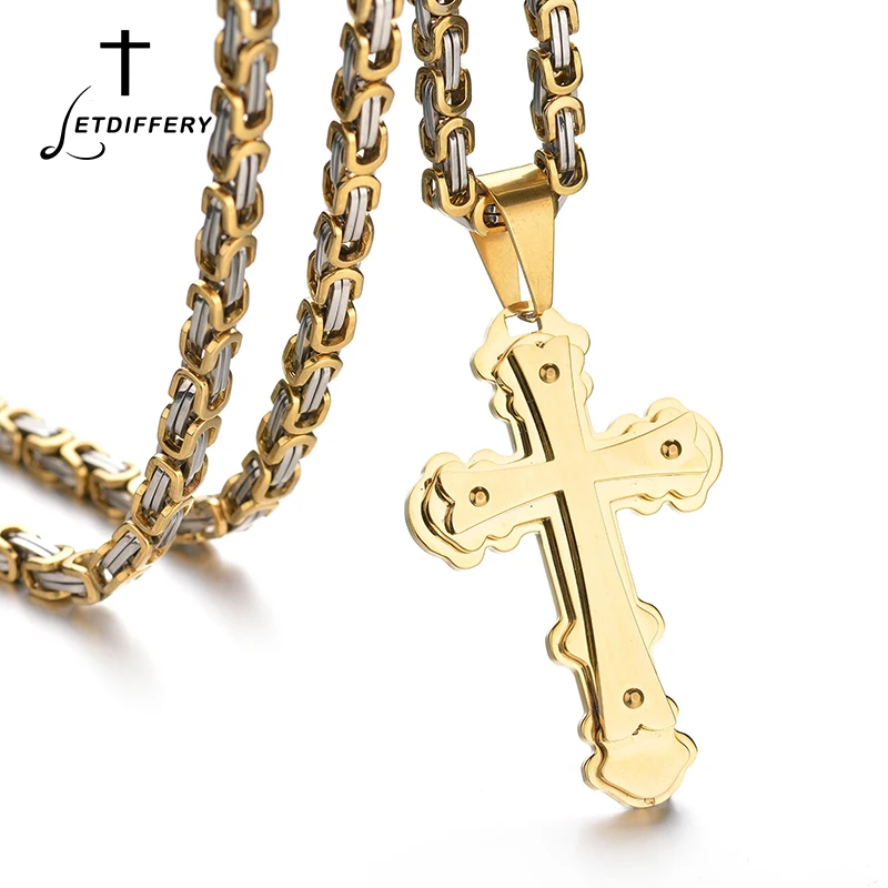 

Letdiffery Three-tier Design Cross Pendant Simple Style Stainless Steel Multilayer Necklace For Men