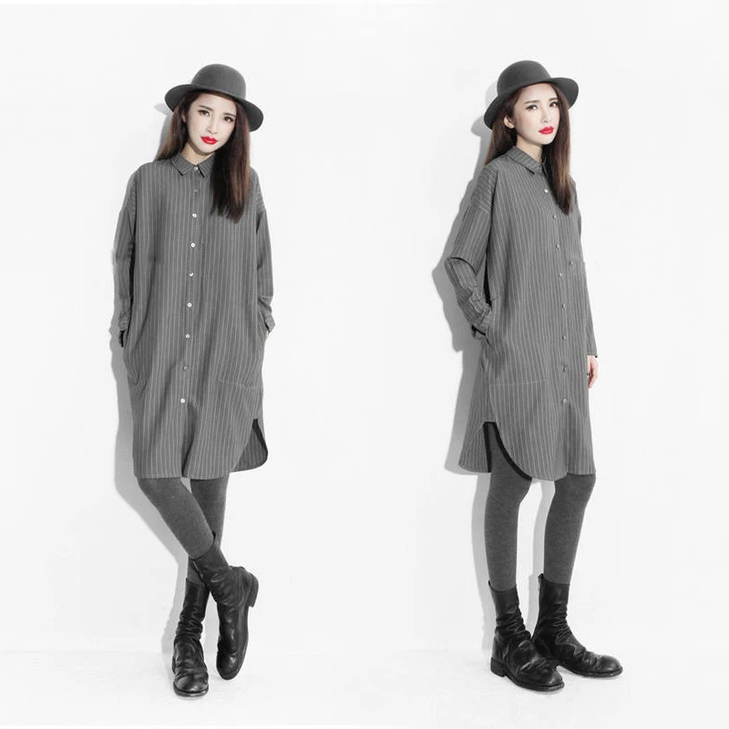 font b 2017 b font Women S Ulzzang Long Striped Loose Vintage Korean Shirt font