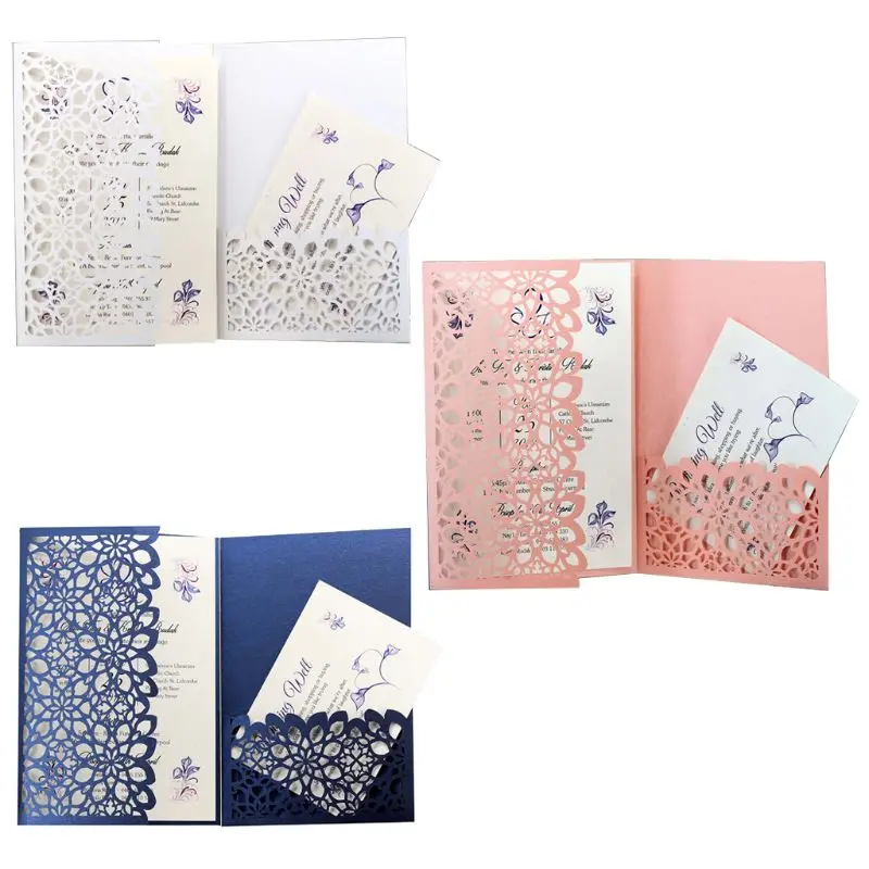  10pcs/set Laser Cut Hollow Luxury Floral Wedding Invitations Card Elegant Lace Favor Print Wedding  - 33029655466