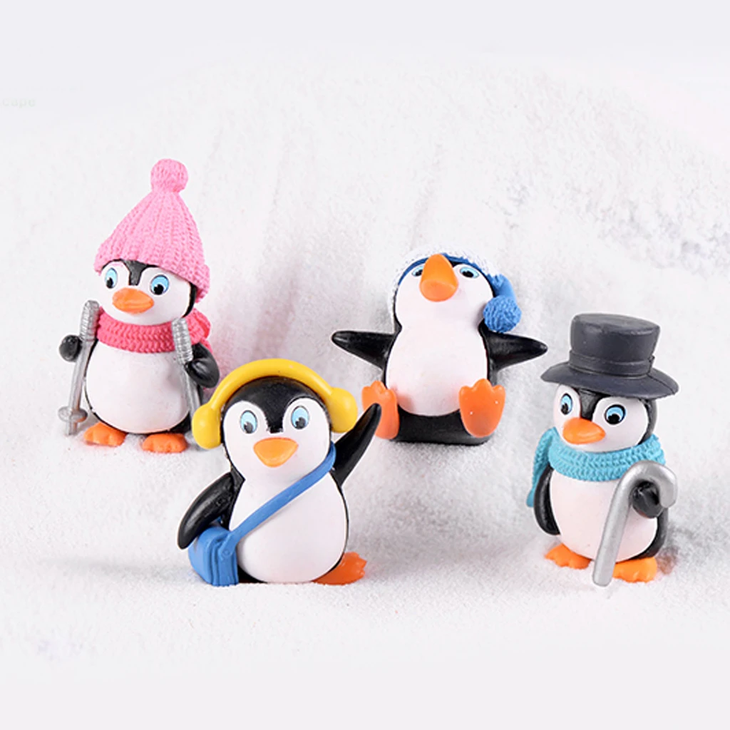 4 pcs Cute Penguin Figurines Miniatures Fairy Garden Miniature Decor Mini landscaping Statues DIY Crafts Decoration Accessories
