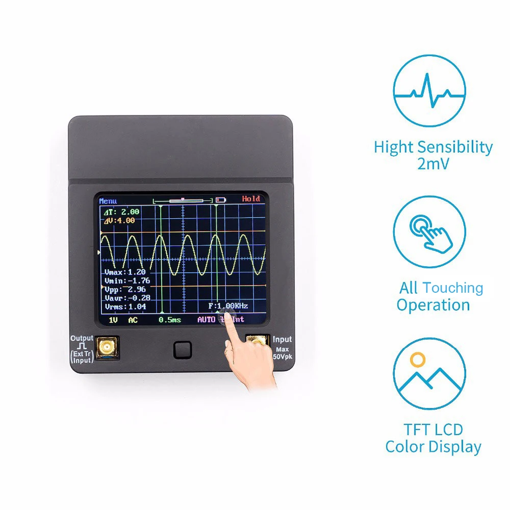 

Mini Touching Screen Digital Oscilloscope With Probe High Accuracy Oscilloscope For Vehicle Household Appliances Maintenance