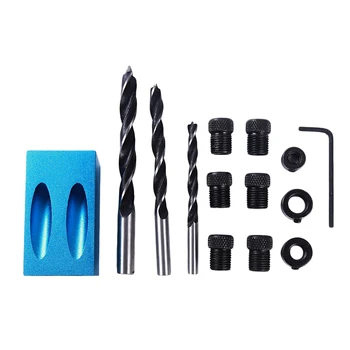 

14PCS/Set Pocket Hole Jig Kit Angle Drill Guide Set Drill Bit Set For DIY Carpentry Tools Blue Wood Inclined Hole Positioner