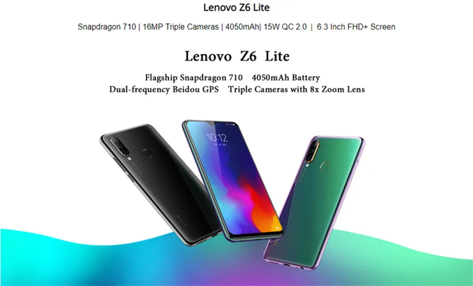 Lenovo Z6 Lite с глобальной прошивкой, 6,3 дюймов, 6 ГБ ОЗУ, 64 Гб ПЗУ, OTA Snapdragon 710, четыре ядра, 4G LTE, 16 МП, экран капли воды, 4050 мАч, смартфон