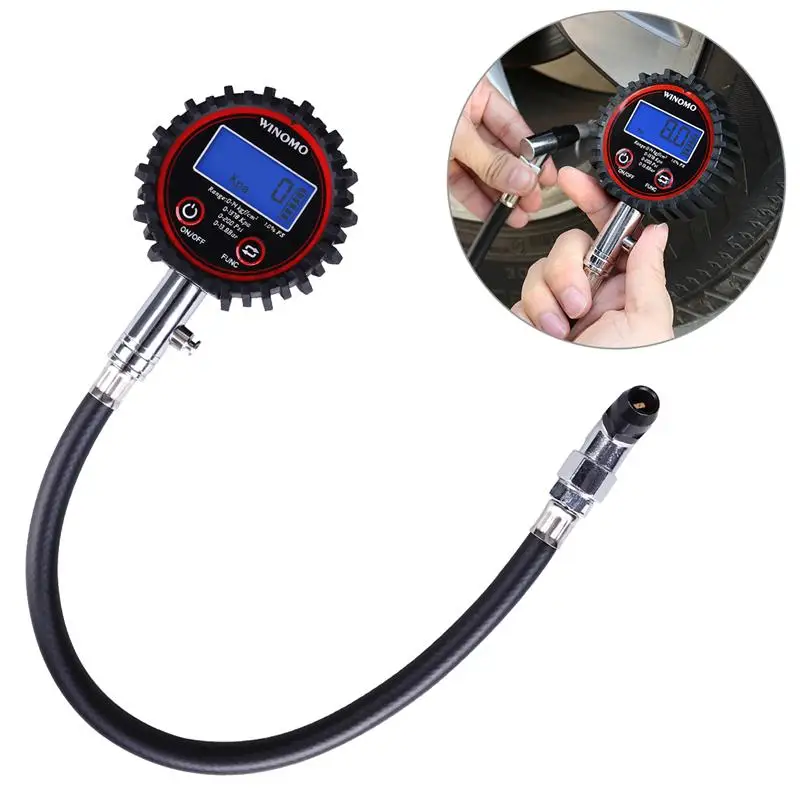 

Universal Digital Tire Pressure Gauge 200 PSI with Blue Backlight LCD Display
