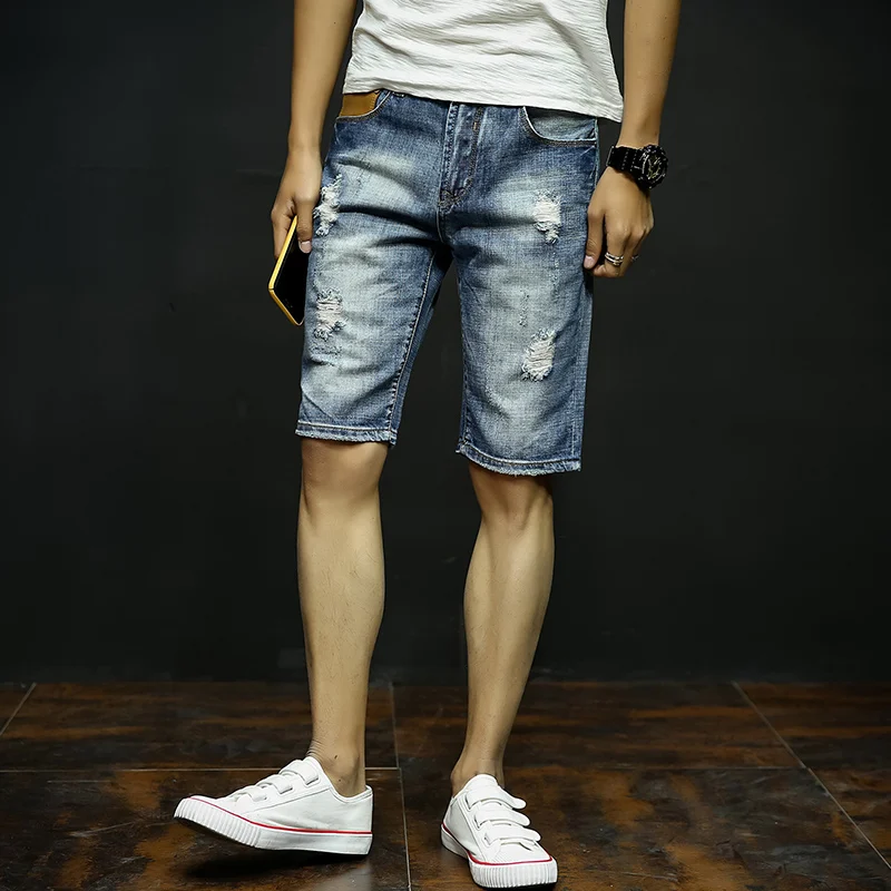 font b Mens b font Denim Shorts 2017 New Summer Regular Casual Knee Length Short